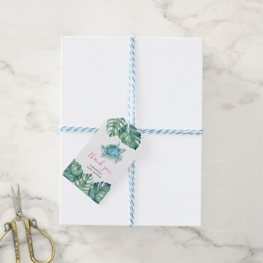 Cute Tropical Waterverf Zee Turtle Favor Cadeaulabel (Met Touw)