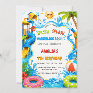 Cute Tropisch Waterpark Zwembad Feest Verjaardag Kaart