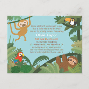 Cute Tropische Jungle Thema Baby Shower Uitnodigin Kaart