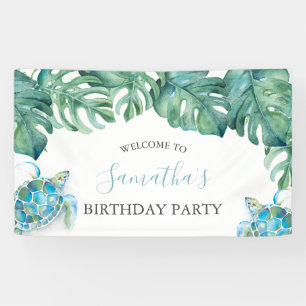 Cute Tropische Luau Verjaardagsbanner Spandoek
