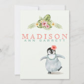 Cute tropische pinguïn roze baby aankondiging (Voorkant)