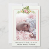 Cute tropische pinguïn roze baby aankondiging (Achterkant)