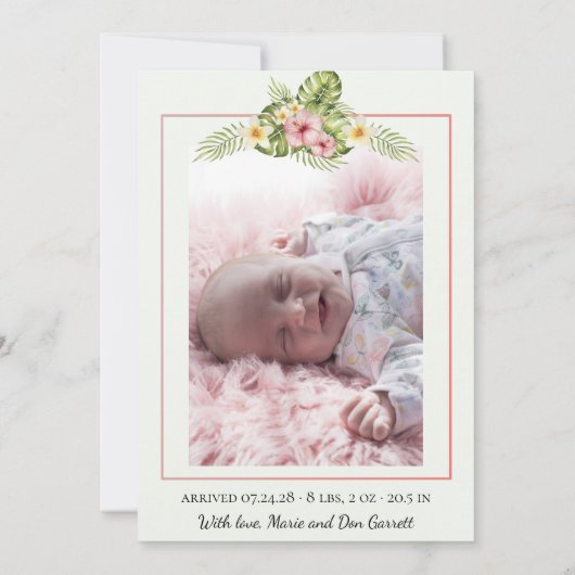 Cute tropische pinguïn roze baby aankondiging (Achterkant)