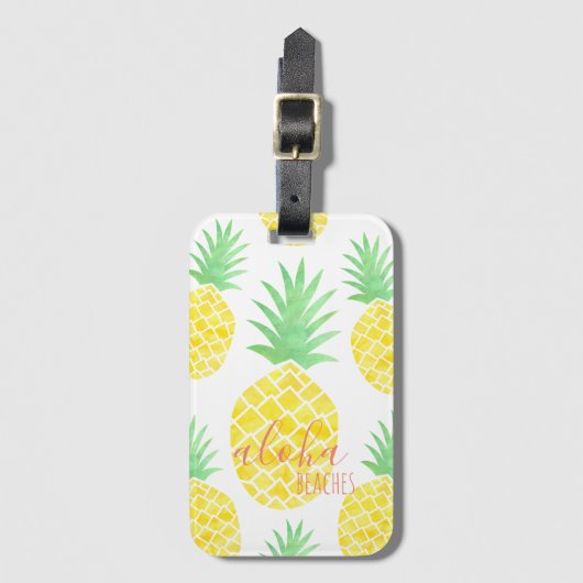 Cute Tropische Waterverf Ananas Aloha Beaches Bagagelabel (Voorkant (verticaal))