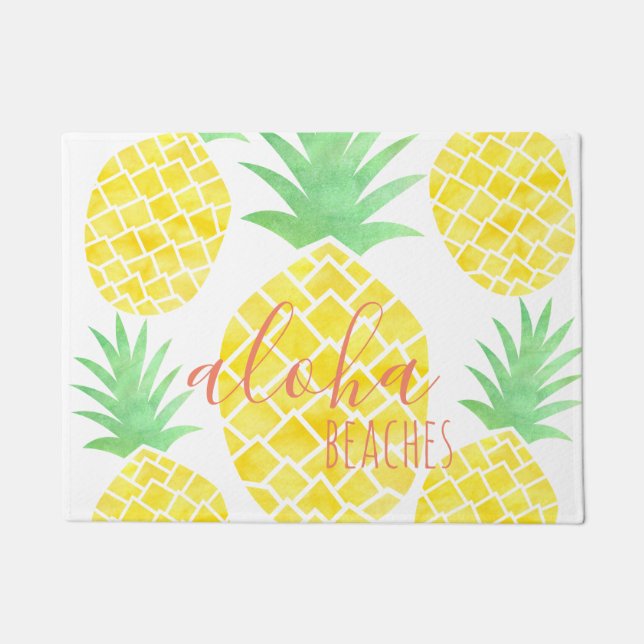 Cute Tropische Waterverf Ananas Aloha Beaches Deurmat (Voorkant)