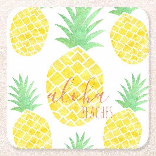 Cute Tropische Waterverf Ananas Aloha Beaches Kartonnen Onderzetters (Voorkant)