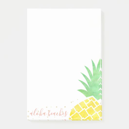 Cute Tropische Waterverf Ananas Aloha Beaches Post-it® Notes (Voorkant)
