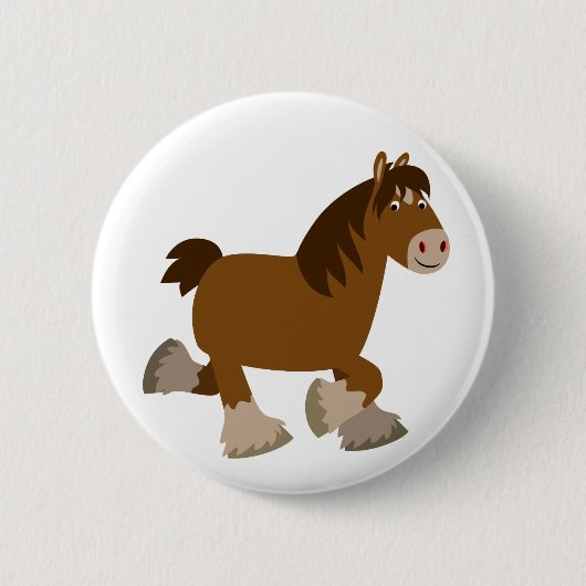 Cute Trotting Cartoon Shire Horse Button Badge (Voorkant)