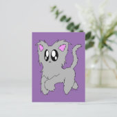 Cute Trotting Scruffy Cartoon Grey Kitten Briefkaart (Staand voorkant)
