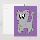 Cute Trotting Scruffy Cartoon Grey Kitten Briefkaart (Voorkant / Achterkant)