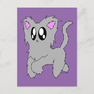 Cute Trotting Scruffy Cartoon Grey Kitten Briefkaart