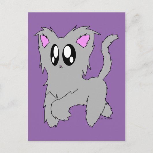 Cute Trotting Scruffy Cartoon Grey Kitten Briefkaart (Voorkant)