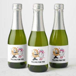 Cute Trouwringen Huwelijksaanzoek Cartoon Sparkling Wijnetiket