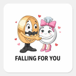 Cute Trouwringen Huwelijksaanzoek Cartoon Vierkante Sticker