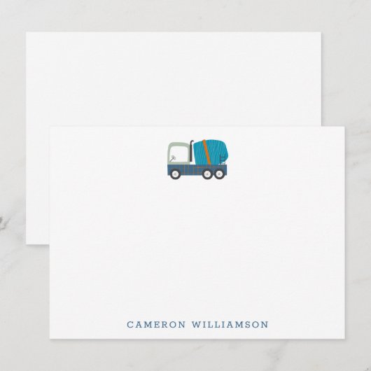 Cute Truck Art in Blue Personalized Stationery Notitiekaartje (Voorkant / Achterkant)