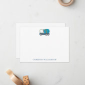Cute Truck Art in Blue Personalized Stationery Notitiekaartje (Voorkant / Achterkant in situ)