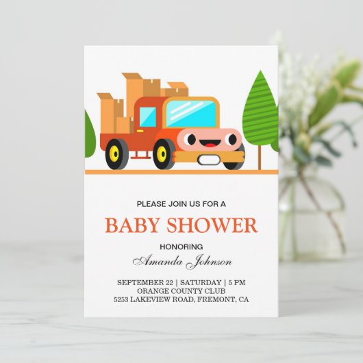 Cute Truck Baby shower Invitation Kaart (Staand voorkant)