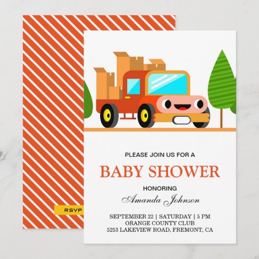 Cute Truck Baby shower Invitation Kaart (Voorkant / Achterkant)