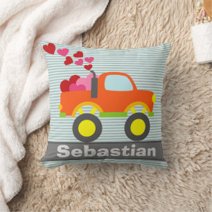 Cute Truck Hearts Oranje Boys Bedroom Kussen