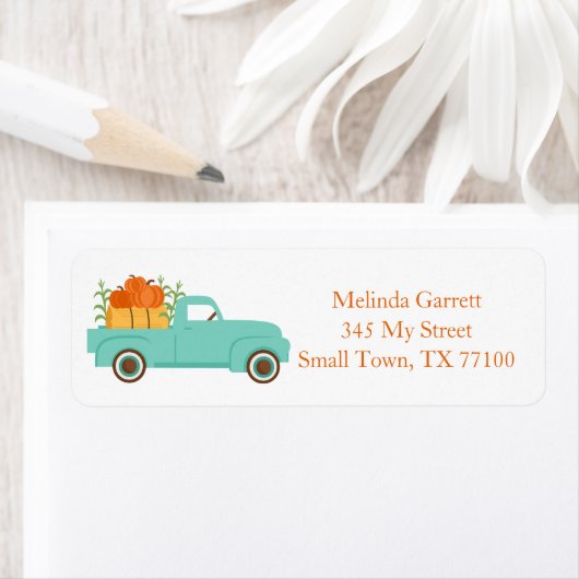 Cute Truck Pumpkins Country Herfst Custom Address Etiket (Insitu)