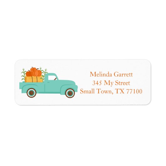 Cute Truck Pumpkins Country Herfst Custom Address Etiket (Voorkant)