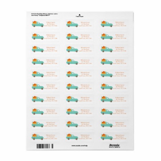 Cute Truck Pumpkins Country Herfst Custom Address Etiket (Full Sheet)