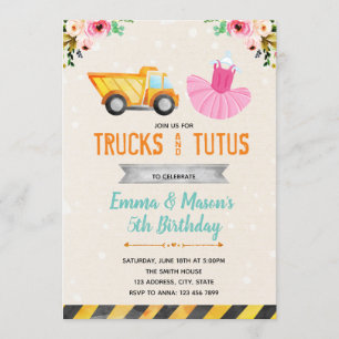 Cute truck tutu-uitnodiging kaart