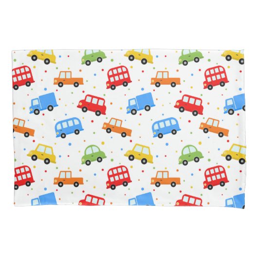 Cute Trucks Cars Buses Vehicles Bedding Boy Kussensloop (Voorkant)