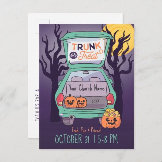 Cute Trunk of Treat Custom Halloween Invitation Briefkaart (Voorkant / Achterkant)