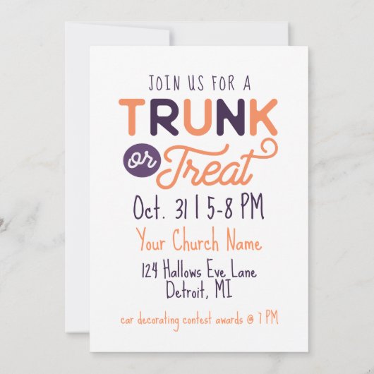 Cute Trunk of Treat Custom Halloween Invitation Kaart (Achterkant)