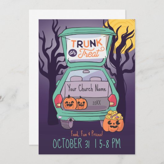 Cute Trunk of Treat Custom Halloween Invitation Kaart (Voorkant / Achterkant)