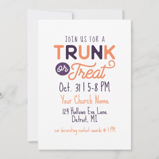 Cute Trunk of Treat Custom Halloween Invitation Kaart (Achterkant)