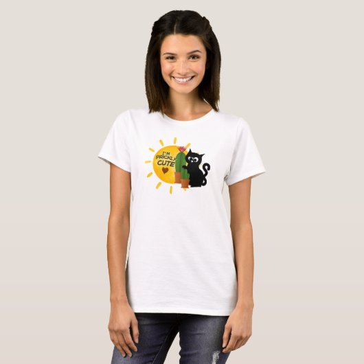 Cute Tshirt with black cat and cactus (Voorkant volledig)