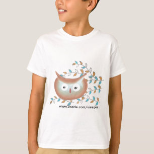 Cute Tshirts Owl Afbeelding in bruin en Blauwgroen
