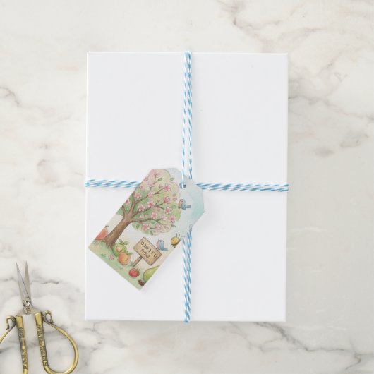 Cute Tu Bishvat Watercolor Blooming Tree Cadeaulabel (Met Touw)