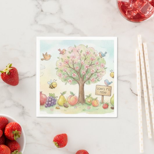 Cute Tu Bishvat Watercolor Blooming Tree Servet (Insitu)