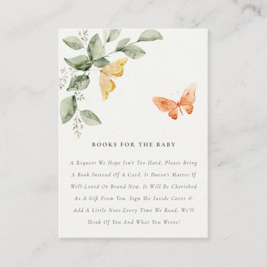 Cute tuden fauna Butterfly Books for Baby shower Informatiekaartje (Voorkant)