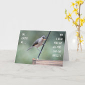 Cute Tufted Titmouse on Feeder, Funny Birthday Kaart (Gele Bloem)