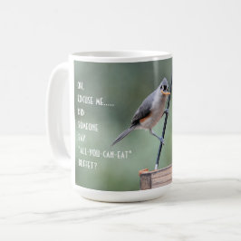 Cute Tufted Titmouse on Feeder, Funny Koffiemok