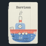 Cute Tug Boat Red Blue Illustratie Name Custom iPad Pro Cover<br><div class="desc">Deze schattige aangepaste iPad cover is voorzien van een grillige afbeelding van een sleepboot in rood en blauw. Pas het aan met jouw naam. Geweldig cadeauidee.</div>