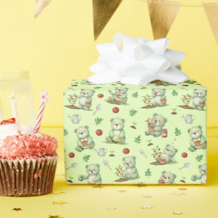 Cute Tuinbeer en Tomaat Tuin Naadloos Patroon Cadeaupapier