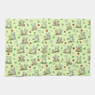 Cute Tuinbeer en Tomaat Tuin Naadloos Patroon Theedoek
