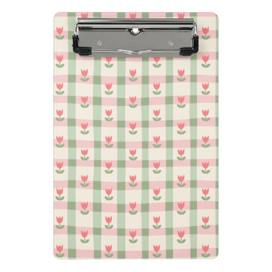 Cute Tulip Checkered Pattern | Pastel Floral  Mini Klembord (Voorkant)
