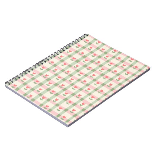Cute Tulip Checkered Pattern | Pastel Floral  Notitieboek (Linkerzijde)