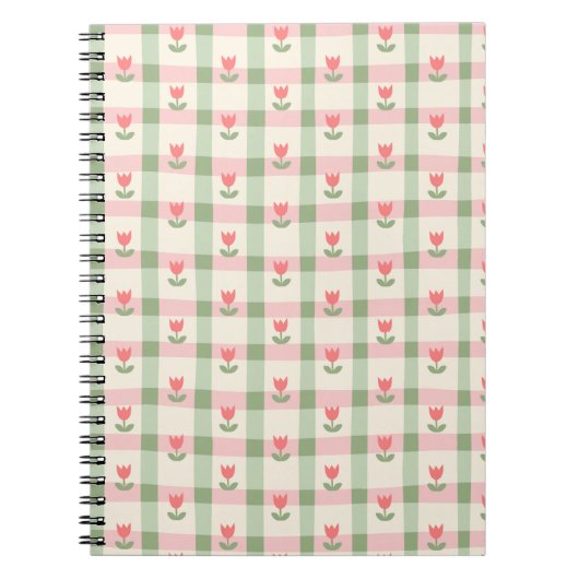 Cute Tulip Checkered Pattern | Pastel Floral Notitieboek (Voorkant)