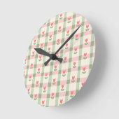 Cute Tulip Checkered Pattern | Pastel Floral Ronde Klok (Hoek)