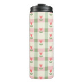 Cute Tulip Checkered Pattern | Pastel Floral Thermosbeker (Voorkant)