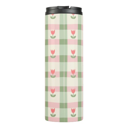 Cute Tulip Checkered Pattern | Pastel Floral  Thermosbeker (Achterkant)