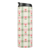 Cute Tulip Checkered Pattern | Pastel Floral Thermosbeker (Geroteerd rechts)