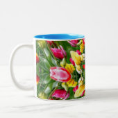 Cute tulip patroon tweekleurige koffiemok (Links)